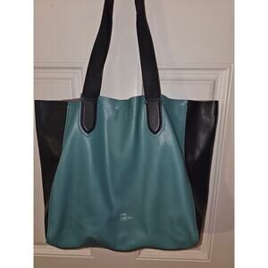 Coach Large Derby Tote Bag Colorblock Navy Teal Green 11833